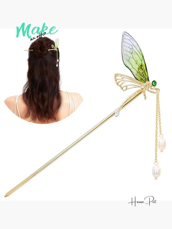 14k Gold Plated Copper Handcrafted Dragonfly Tassel Hair Stick Hair Clip main image 6